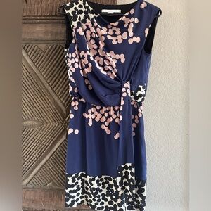 Diane Von Furstenberg DVF Navy and Pink Polka Dot Dress Size 2